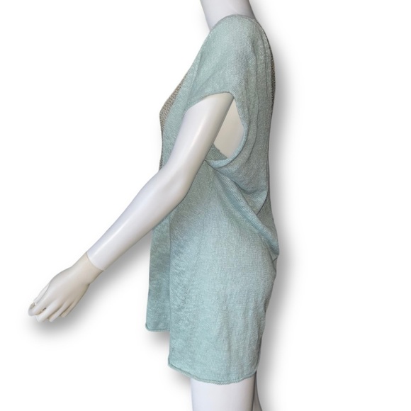 Margaret O'leary Aqua Blue Beige Crochet Oversized Tunic Pullover Sweater Top - Picture 2 of 7